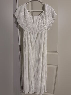 Amazon White Pleated Ruffle Off-Shoulder Maxi Dress